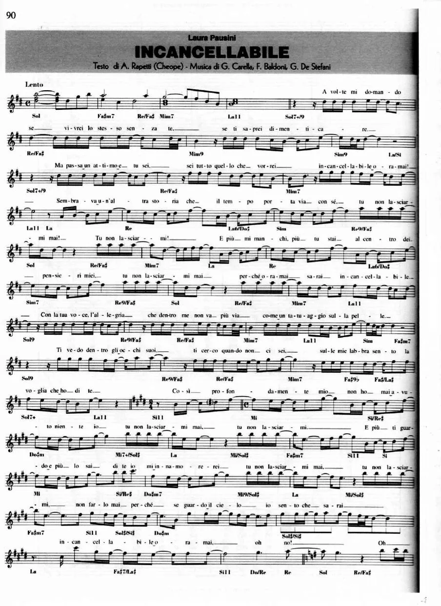 télécharger la partition d'accordéon Incancellabile (Chant : Laura Pausini) (Slow) au format PDF