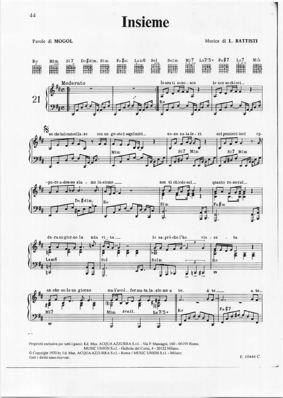 télécharger la partition d'accordéon Insieme (Chant : Mina) (Slow) au format PDF