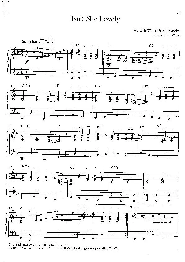télécharger la partition d'accordéon Isn't she lovely (Arrangement : Susi Weiss) (Swing Madison) au format PDF