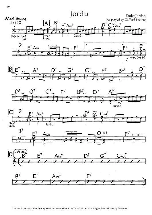 télécharger la partition d'accordéon Jordu (Interprète : Clifford Brown) (Medium Swing) au format PDF