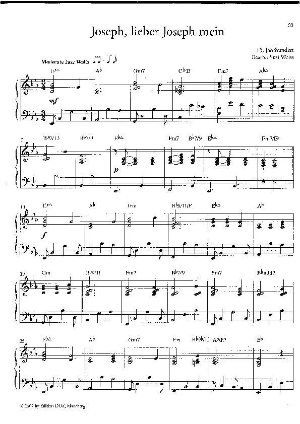télécharger la partition d'accordéon Joseph lieber Joseph mein (Arrangement : Susi Weiss) (Valse Jazz) (Chant de Noël) au format PDF