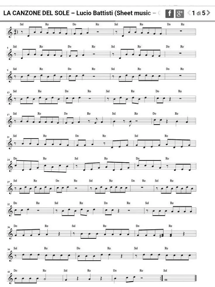 télécharger la partition d'accordéon La canzone del sole (Slow) (Relevé) au format PDF