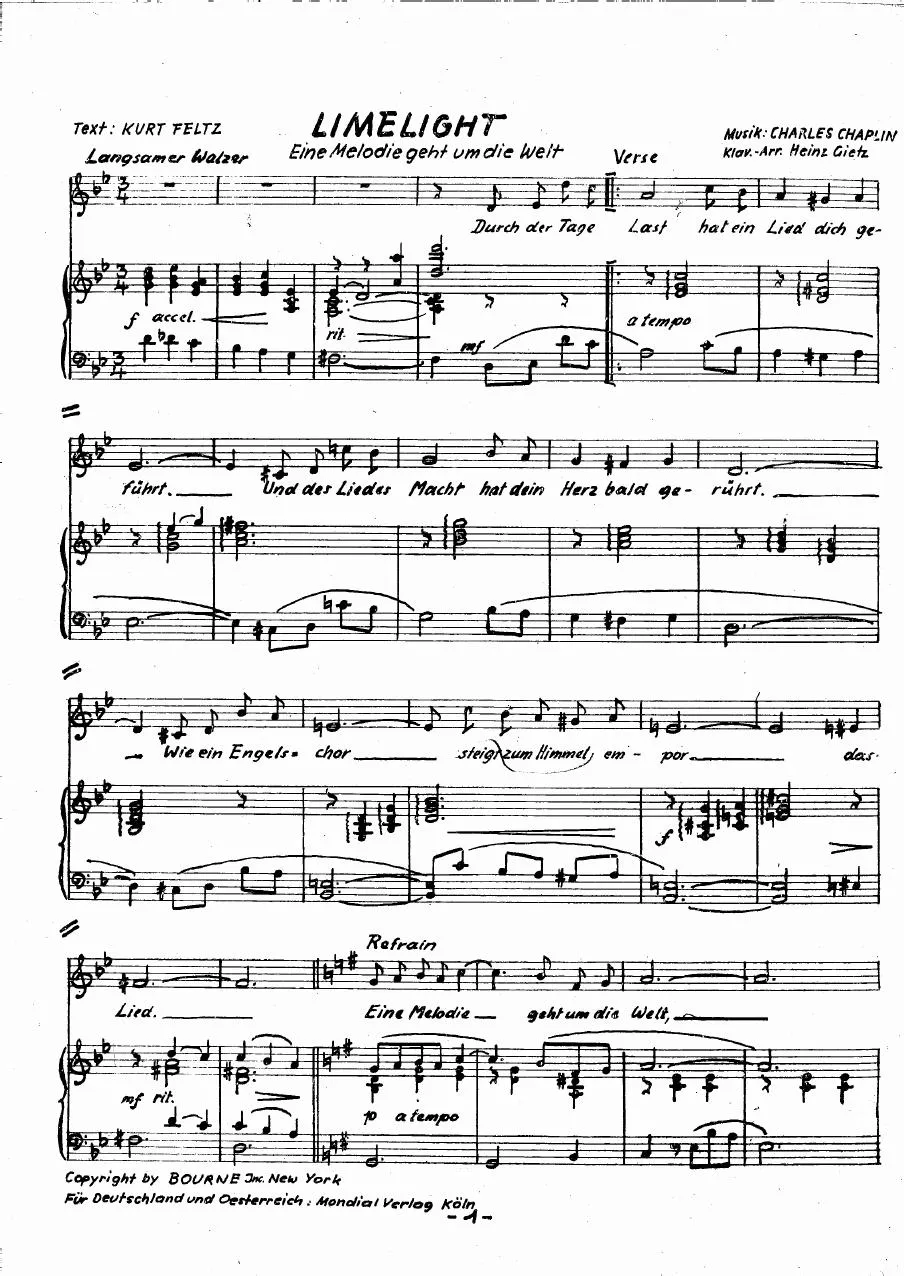télécharger la partition d'accordéon Limelight (Eine Melodie geht um die Welt) (Arrangement : Heinz Gietz) (Valse Lente) au format PDF