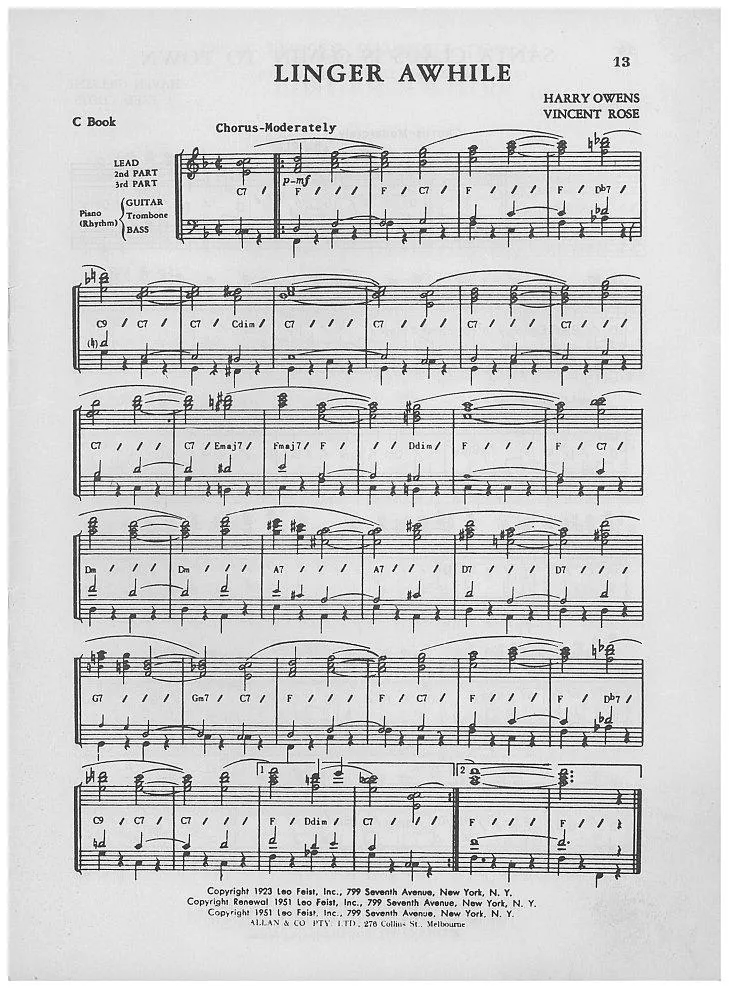 télécharger la partition d'accordéon Linger awhile (Interprètes : Paul Whiteman & Orchestra) (Fox-Trot) au format PDF