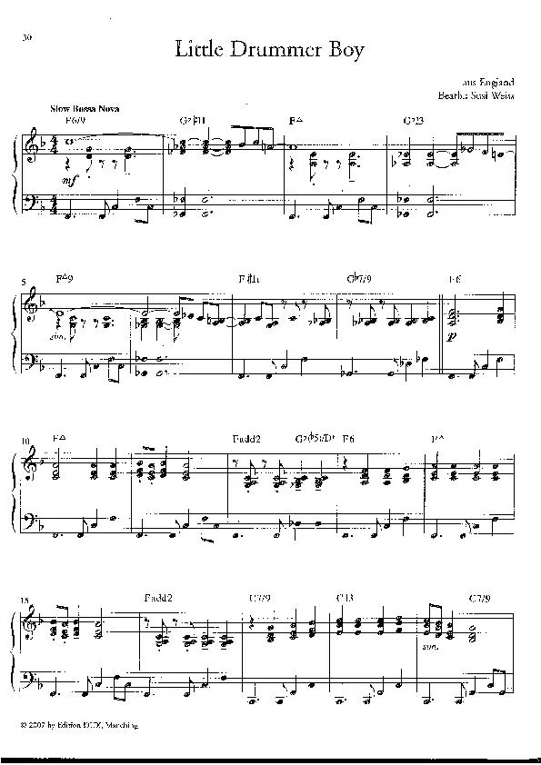 télécharger la partition d'accordéon Little drummer boy (Arrangement : Susi Weiss) (Chant de Noël) (Slow Bossa Nova) au format PDF