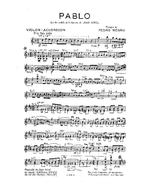télécharger la partition d'accordéon Pablo (Sur les motifs de la chanson de Jean Airel) (Paso Doble) au format PDF
