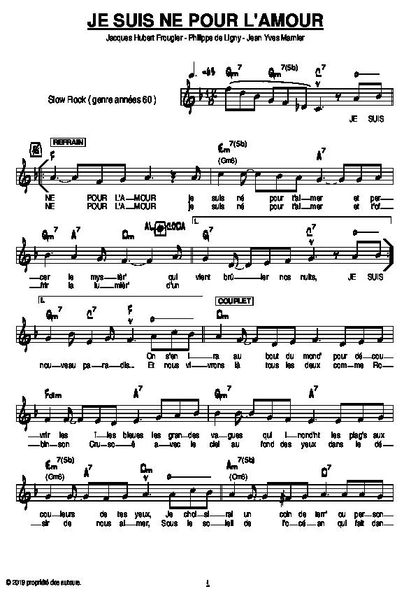 télécharger la partition d'accordéon Je suis né pour l'amour (Slow Rock Années 60) au format PDF