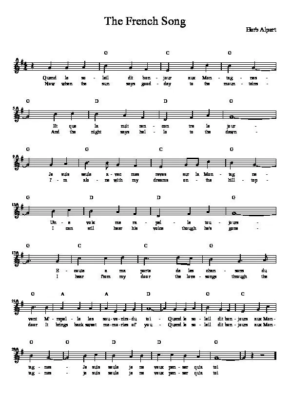 télécharger la partition d'accordéon Quand le soleil dit bonjour aux montagnes (The French song) au format PDF