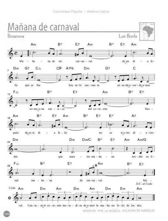 télécharger la partition d'accordéon Manha de carnaval (Mañana de carnaval)(Black orpheus)(A day in the life of a fool) (Bossa Nova) au format PDF