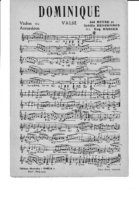 télécharger la partition d'accordéon Dominique (Arrangement : Eugène Hansen) (Valse) au format PDF