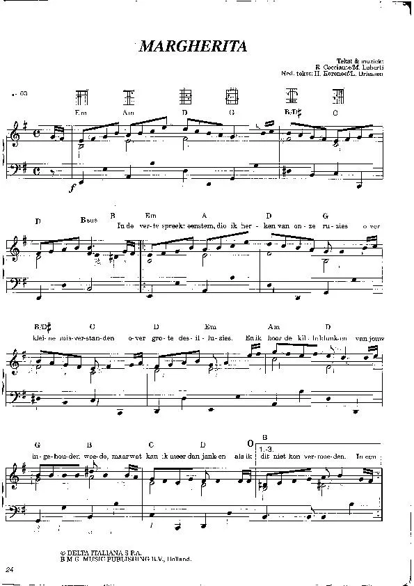 télécharger la partition d'accordéon Margherita (Chant : Marco Borsato) (Slow) au format PDF