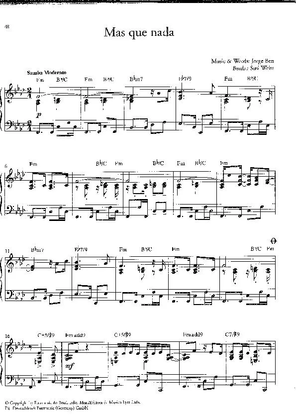 télécharger la partition d'accordéon Mas que nada (Arrangement : Susi Weiss) (Samba) au format PDF