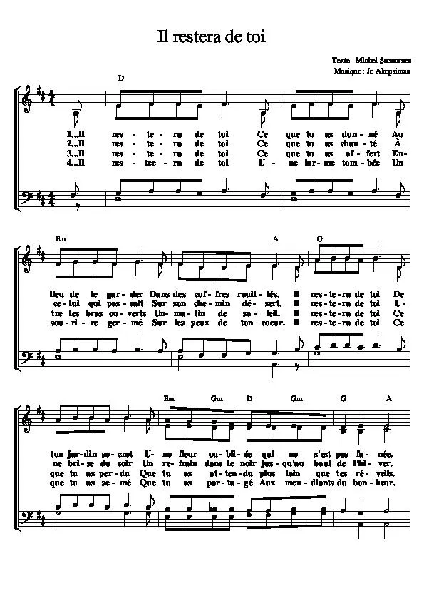 télécharger la partition d'accordéon Il restera de toi (Chant : Mannick) au format PDF