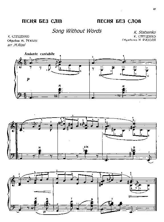 télécharger la partition d'accordéon Song Without Words / Chant Sans Paroles / (Arrangement : M Rizel) (Bayan) au format PDF
