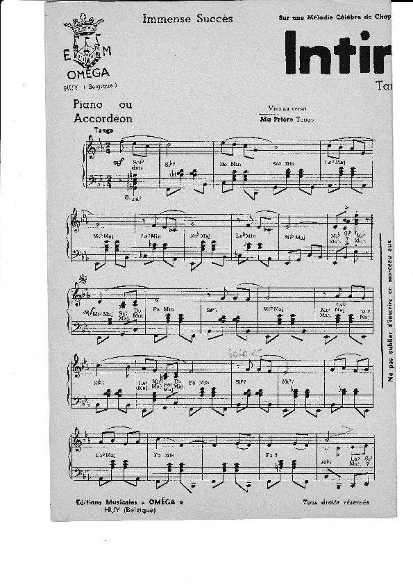 télécharger la partition d'accordéon Intimité (Tango) au format PDF