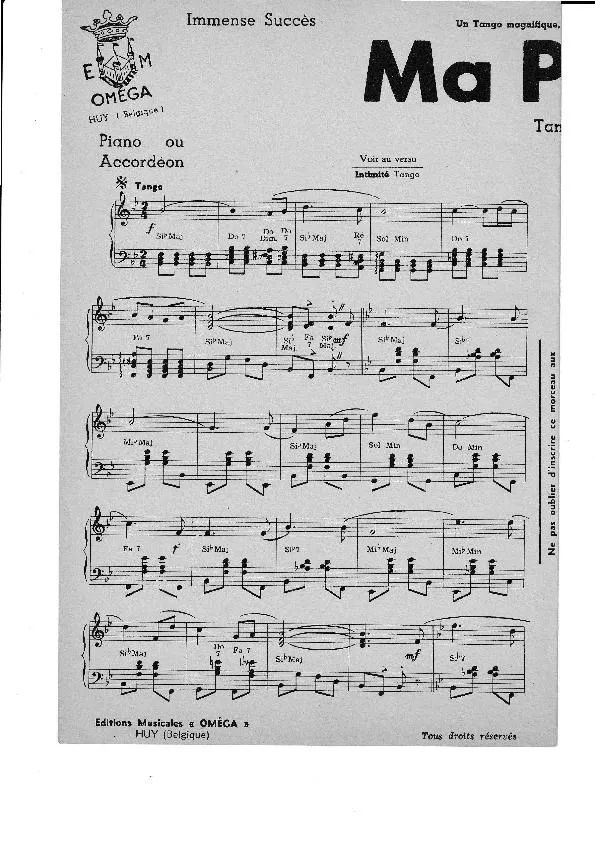 télécharger la partition d'accordéon Ma Prière (Tango) au format PDF