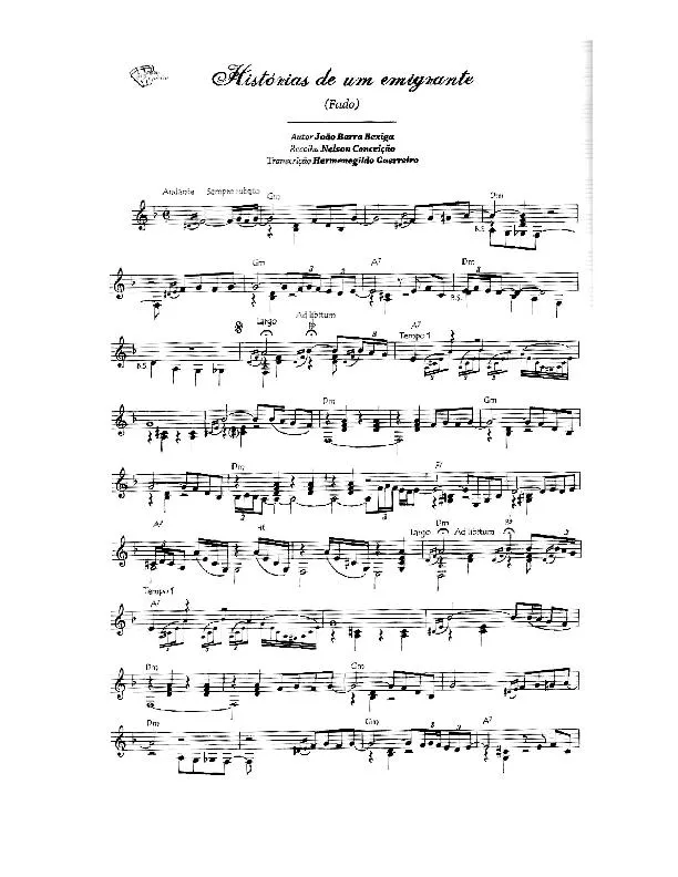 télécharger la partition d'accordéon Historias de um emigrante (Recueilli par : Nelson Conceiçao ) 'Transcription de : Hermenegildo Guerreiro) (Fado) au format PDF