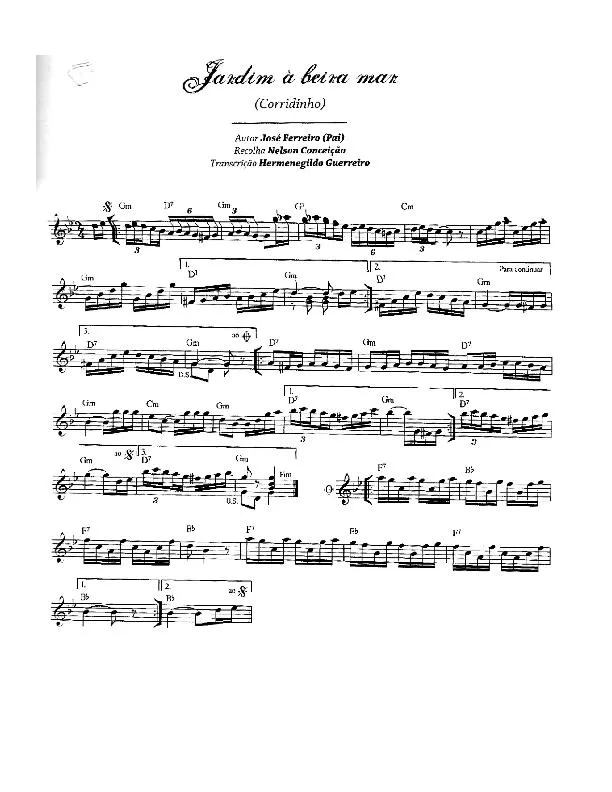 télécharger la partition d'accordéon Jardim à beira mar (Recueilli par : Nelson Conceiçao) (Transcription de : Hermenegildo Guerreiro ) (Corridinho) au format PDF