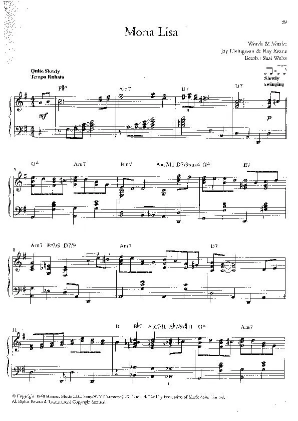 télécharger la partition d'accordéon Mona Lisa (Arrangement : Susi Weiss) (Slow Rumba) au format PDF
