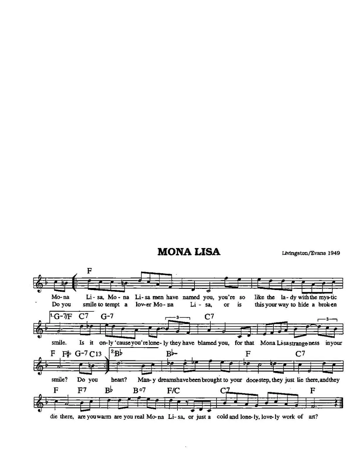 télécharger la partition d'accordéon Mona Lisa (Slow Rumba) au format PDF