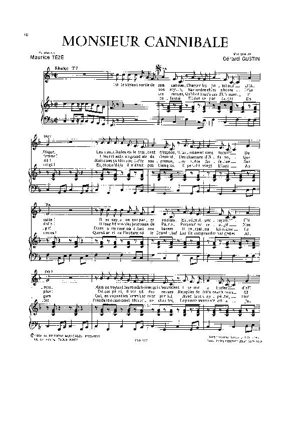 télécharger la partition d'accordéon Monsieur Cannibale (Chant : Sacha Distel) (Cha Cha) au format PDF