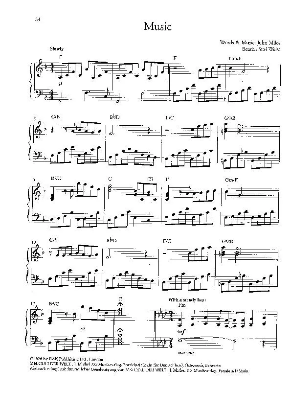 télécharger la partition d'accordéon Music (Arrangement : Susi Weiss) au format PDF