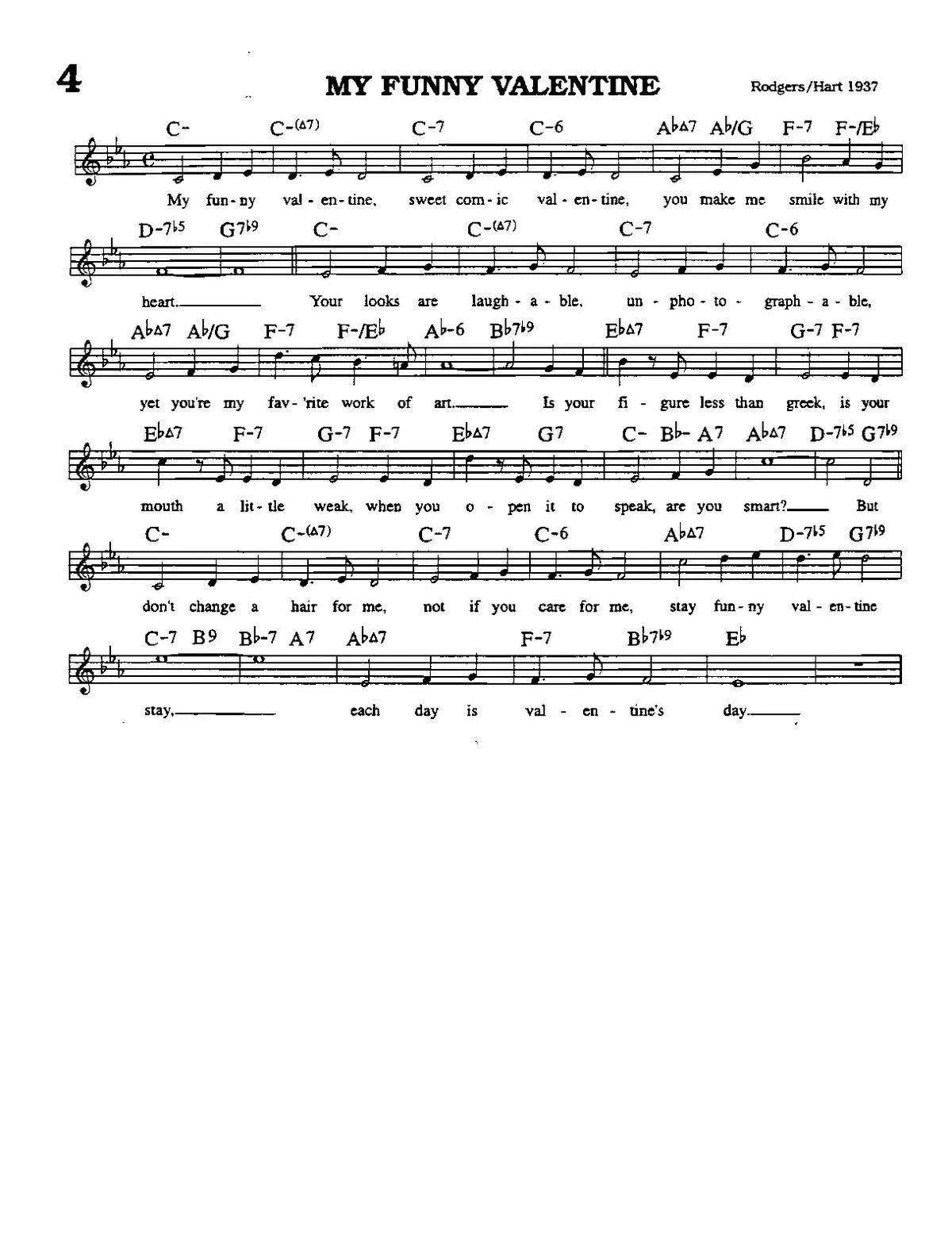 télécharger la partition d'accordéon My funny Valentine (Slow) au format PDF