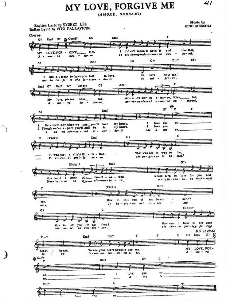 télécharger la partition d'accordéon My love Forgive me (Amore Scusami) (Boléro) au format PDF