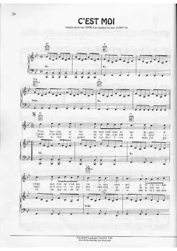 télécharger la partition d'accordéon C'est moi (Chant : C Jérôme) (Boléro) au format PDF