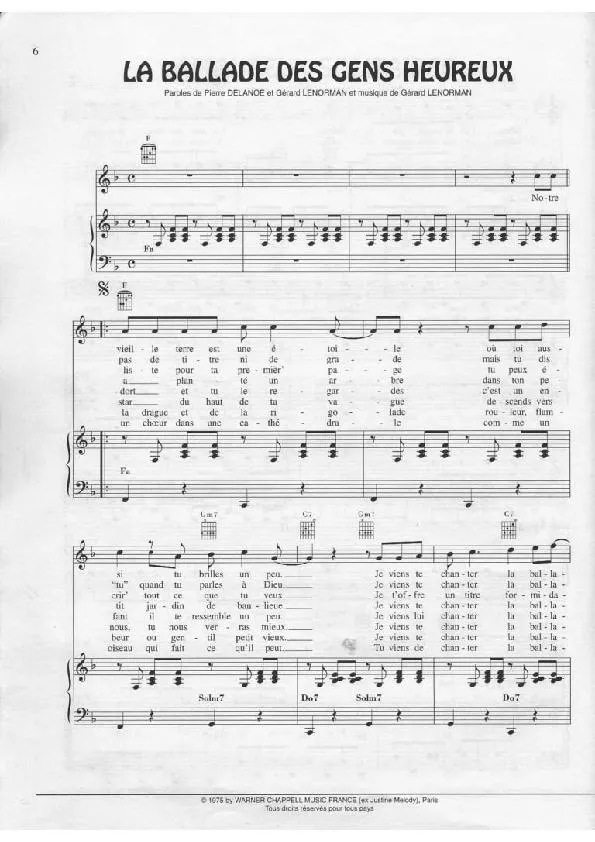 télécharger la partition d'accordéon La ballade des gens heureux (Swing Madison) au format PDF