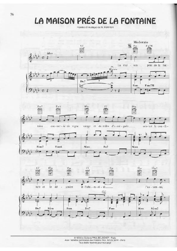 télécharger la partition d'accordéon La maison près de la fontaine (Slow Blues) au format PDF