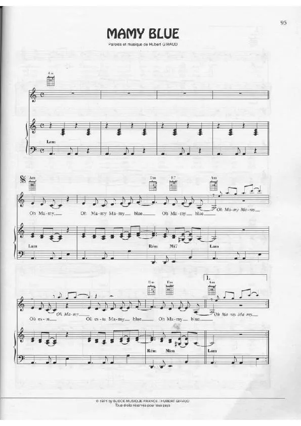 télécharger la partition d'accordéon Mamy blue (Chant : Nicoletta) (Slow) au format PDF