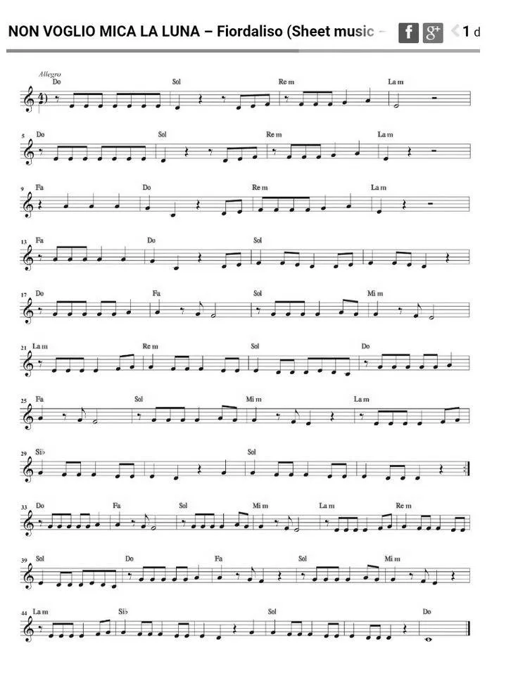 télécharger la partition d'accordéon Non voglio mica la Luna (Chant : Fiordaliso) (Disco Rock) au format PDF