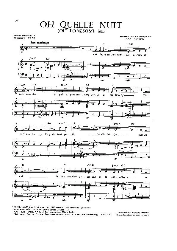 télécharger la partition d'accordéon Oh quelle nuit (Oh lonesome me) (Chant : Sacha Distel) (Fox) au format PDF