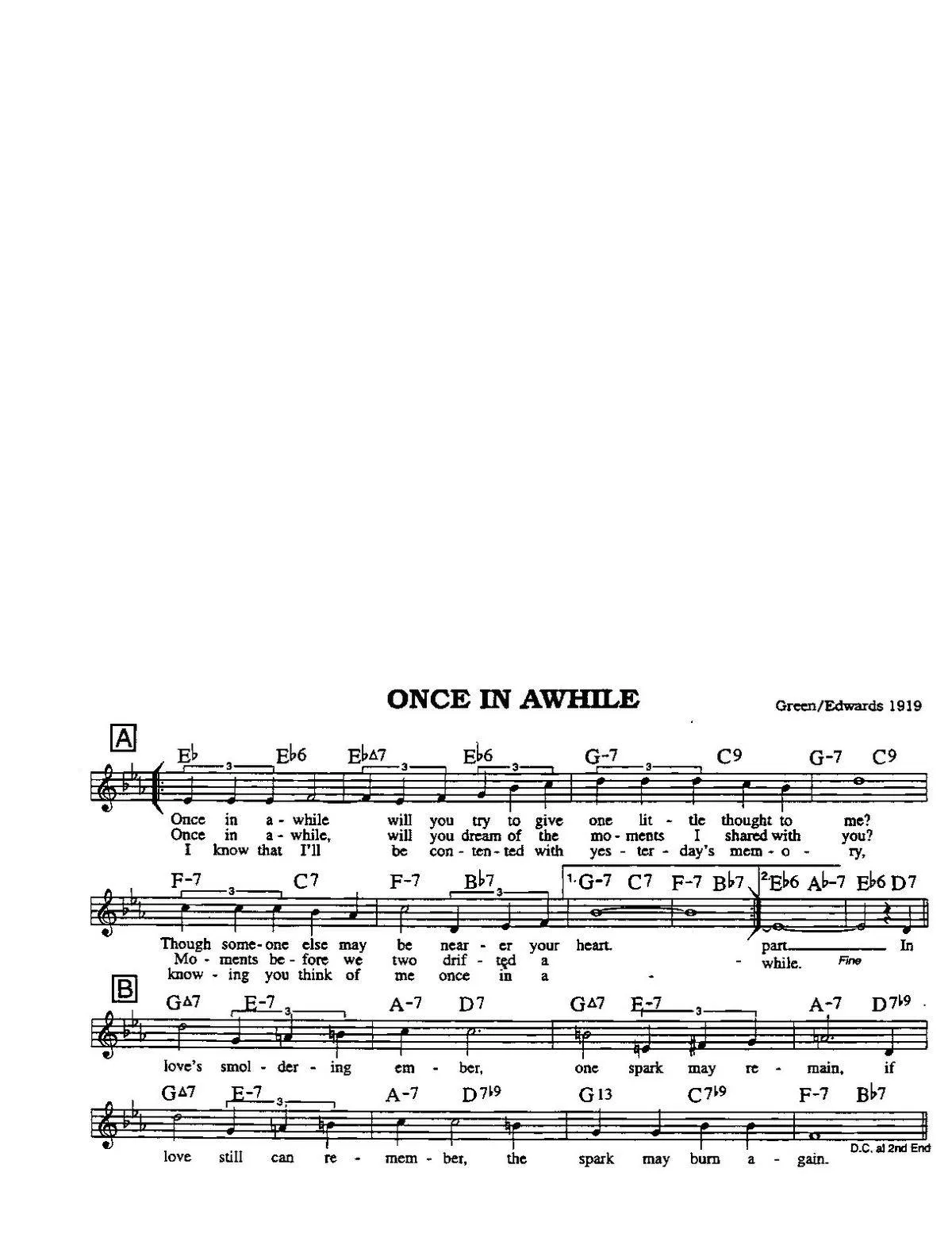télécharger la partition d'accordéon Once in a while (Chant : Nat King Cole) (Slow) au format PDF