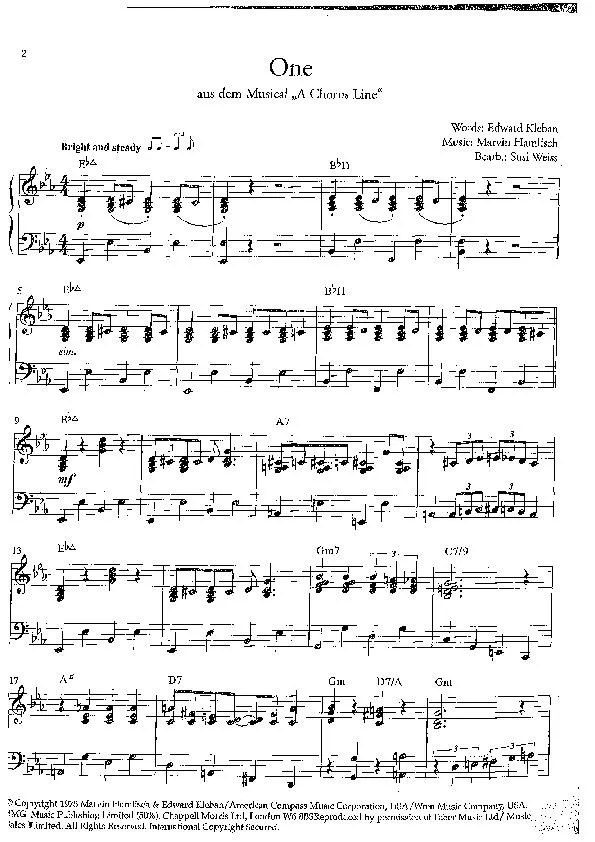 télécharger la partition d'accordéon One (Du Film : A chorus line) (Arrangement : Susi Weiss) (Swing Madison) au format PDF