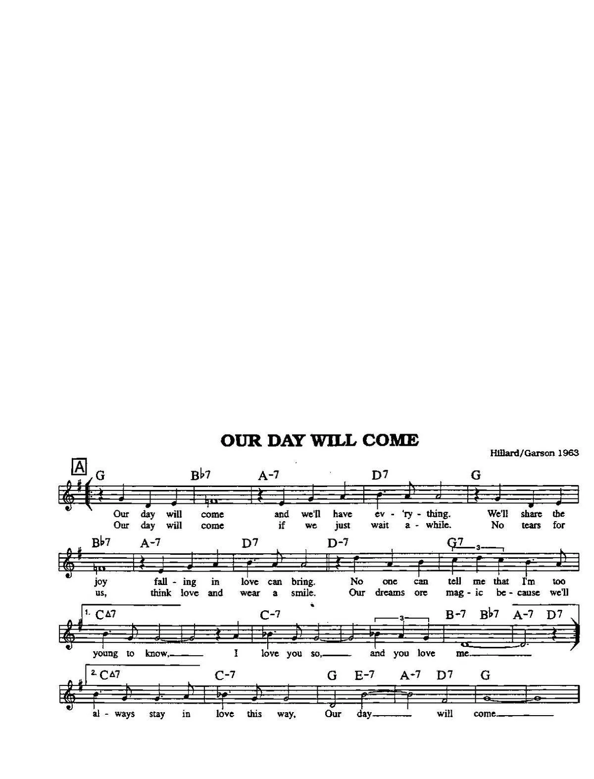télécharger la partition d'accordéon Our day will come (Interprètes : Ruby & The Romantics) (Quickstep) au format PDF