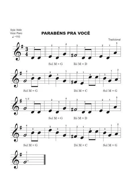 télécharger la partition d'accordéon Parabéns pra você (Happy birthday) (Joyeux Anniversaire) (Valse Lente) au format PDF