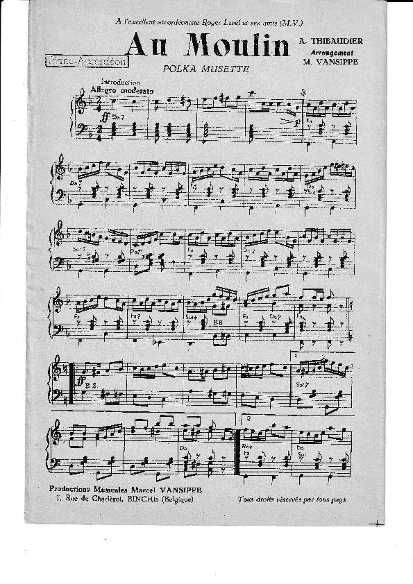 télécharger la partition d'accordéon Au Moulin (Arrangement : Marcel Vansippe) (Polka Musette) au format PDF