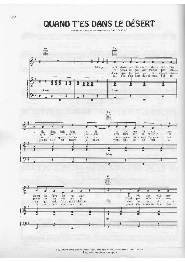 télécharger la partition d'accordéon Quand t'es dans le désert (Disco Rock) au format PDF