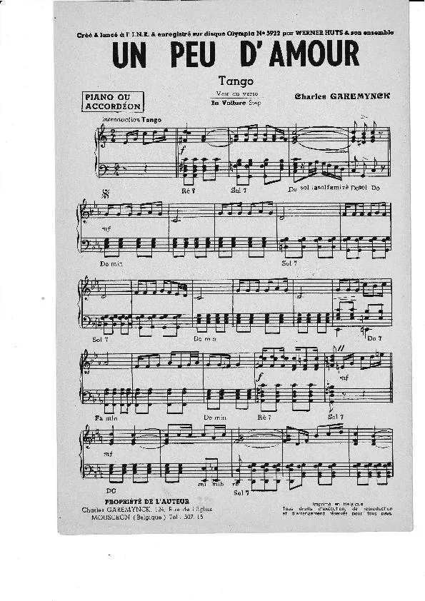 télécharger la partition d'accordéon Un peu d'amour (Orchestration) (Tango) au format PDF