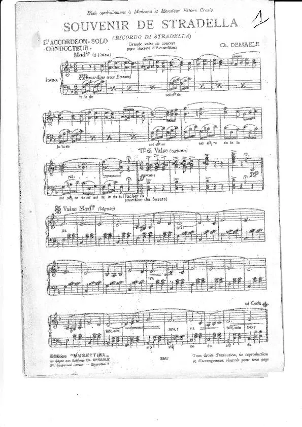 télécharger la partition d'accordéon Souvenir de Stradella (Ricordo di Stradella) (1er Accordéon-Solo) (Valse de Concert) au format PDF