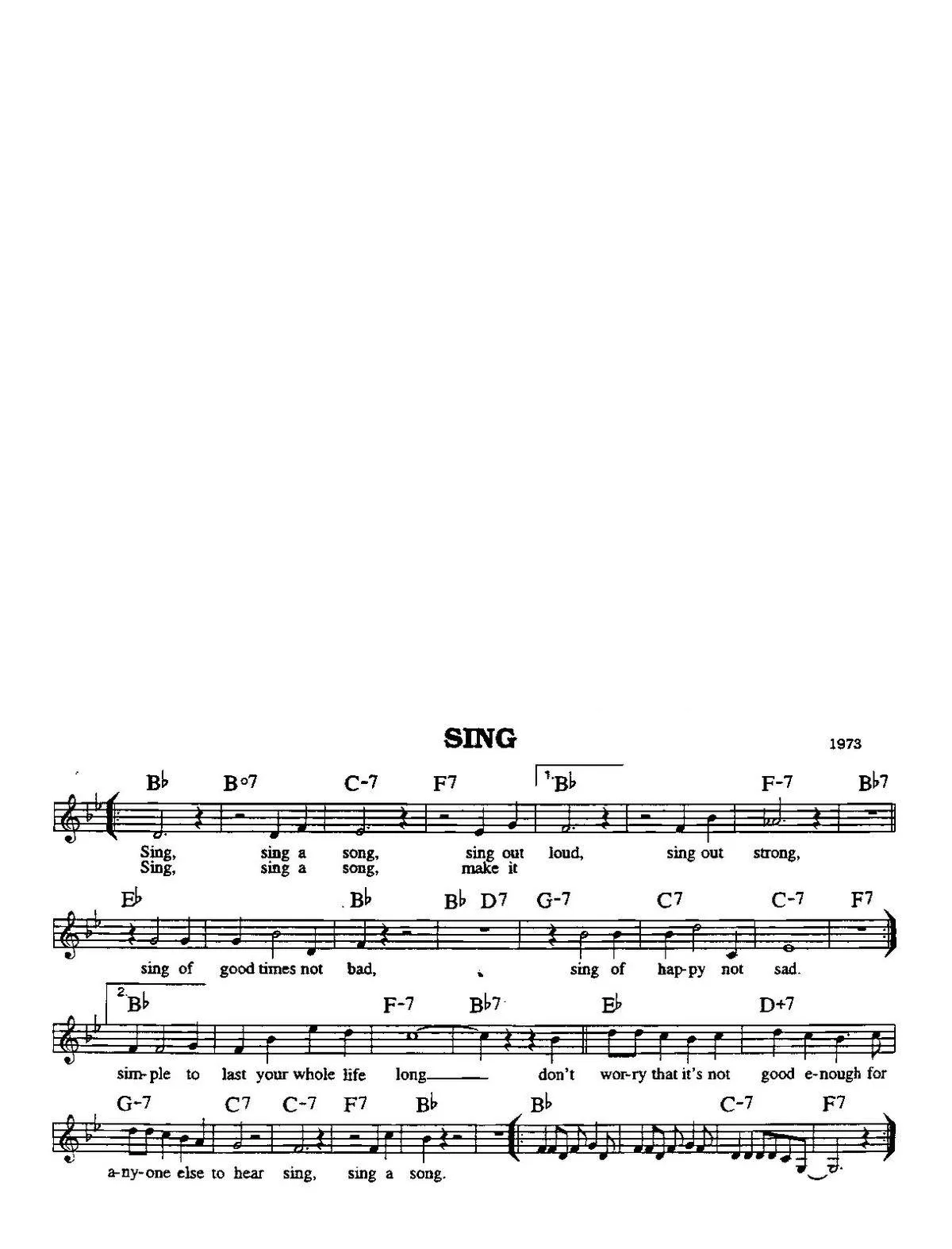 télécharger la partition d'accordéon Sing (Interprètes : The Carpenters) (Boléro) au format PDF