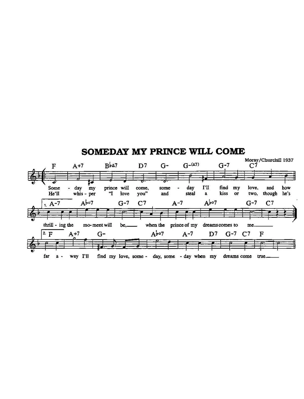 télécharger la partition d'accordéon Someday my prince will come au format PDF