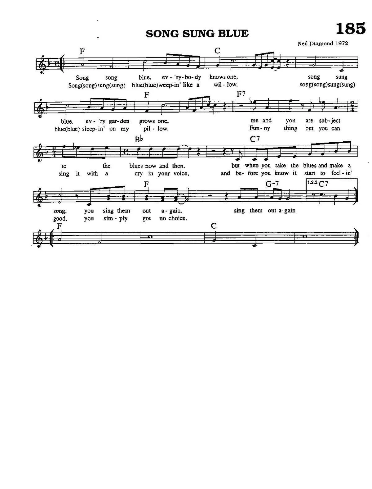 télécharger la partition d'accordéon Song sung blue (Rumba) au format PDF