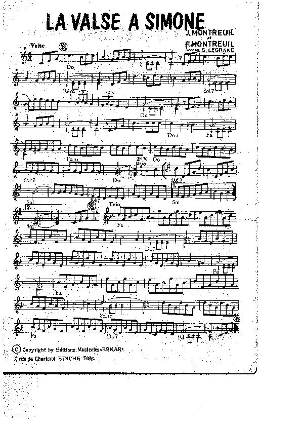 télécharger la partition d'accordéon La valse à Simone (Arrangement : Georges Legrand) au format PDF