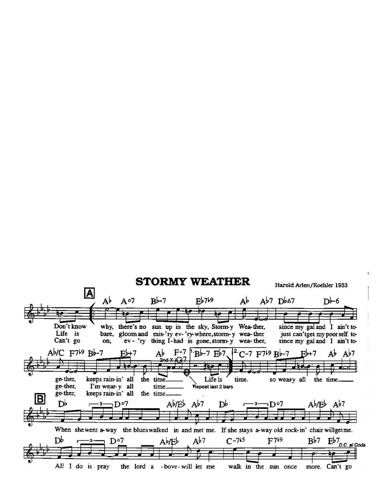 télécharger la partition d'accordéon Stormy weather (Chant : Frank Sinatra) (Slow) au format PDF
