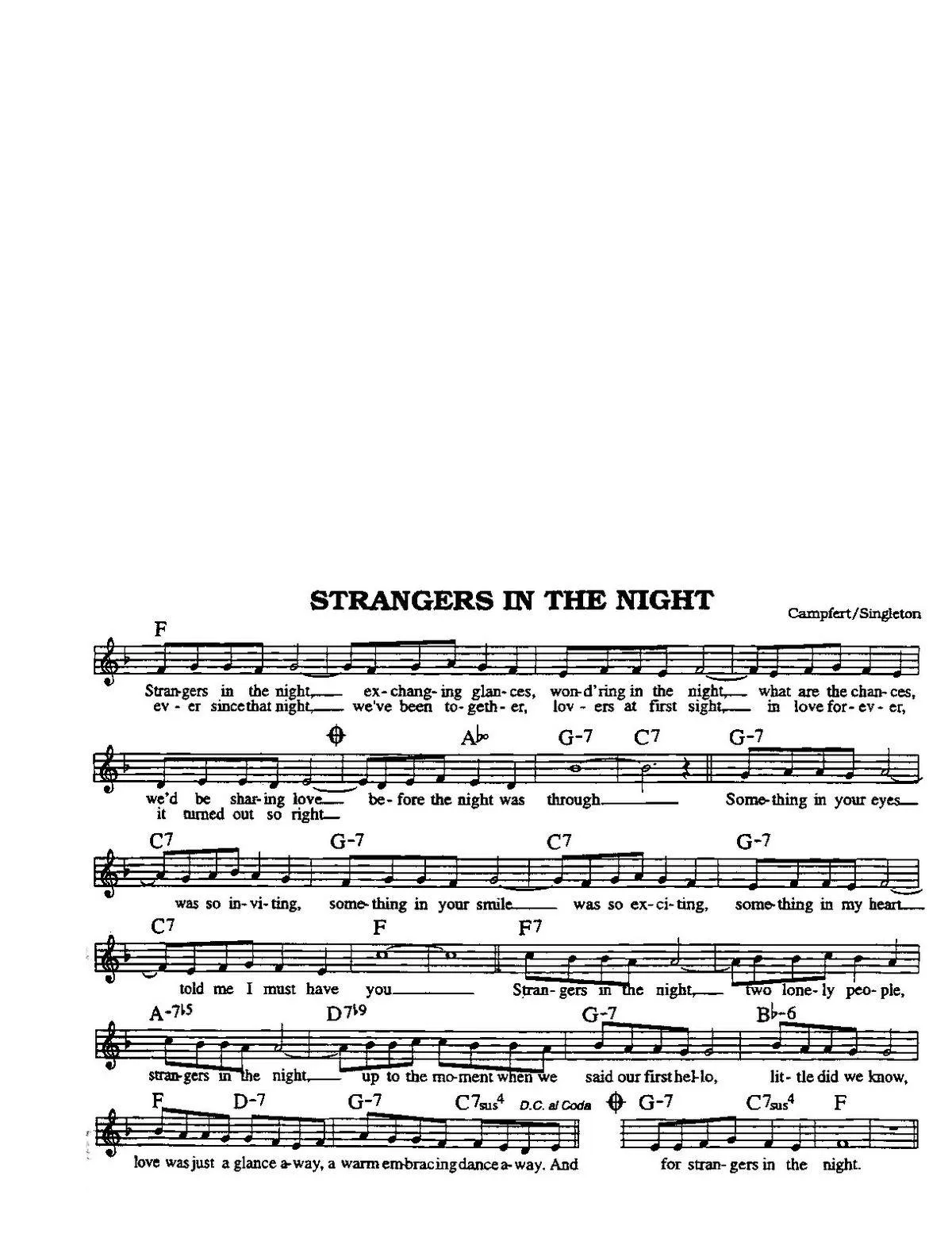 télécharger la partition d'accordéon Strangers in the night (Chant : Frank Sinatra) (Slow) au format PDF
