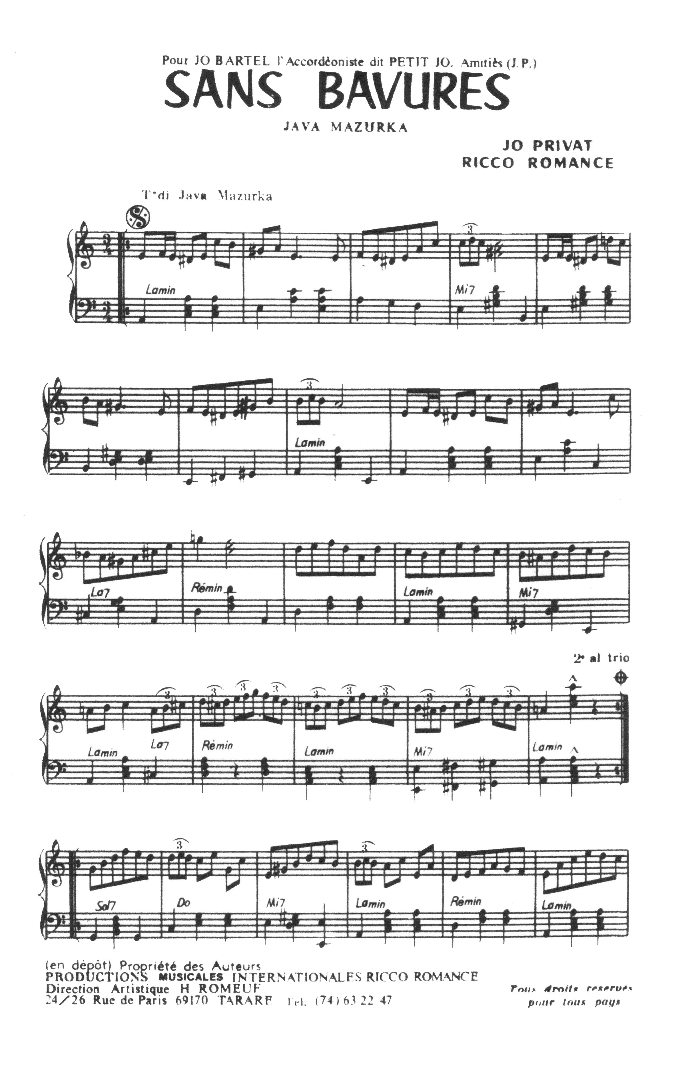 télécharger la partition d'accordéon Sans Bavures (Java Mazurka) au format PDF