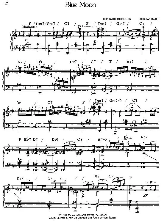 télécharger la partition d'accordéon Art Tatum : Blue Moon  (Piano) au format PDF